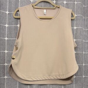Glam Beige Sleeveless Top with gold buttons